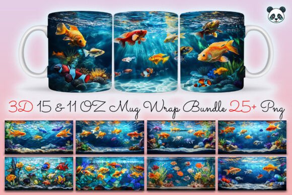 3D Aquarium Fish Mug Wrap Bundle Graphics and Crafts