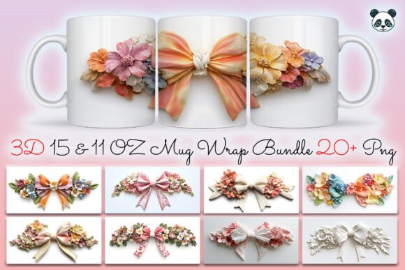 3D Bow Flowers Mug Wrap Bundle: A Designer’s Take on Crafts and Graphics