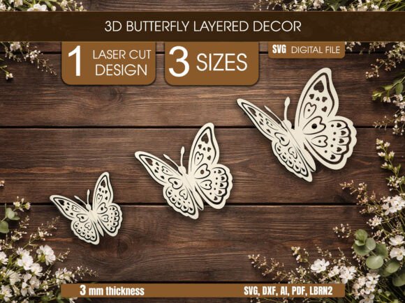 3D Butterfly Layered Laser Cut SVG for Summer Laser Cutting