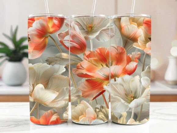 3D Floral Tumbler Design Art with Pink Graphics and Tumbler Wraps