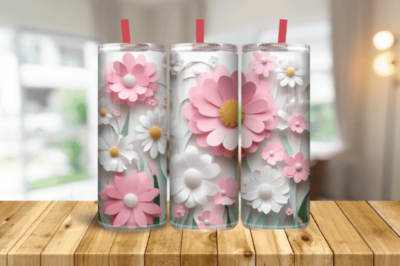3D Flower Tumbler Design, 3D Flower Graphics and Tumbler Wraps
