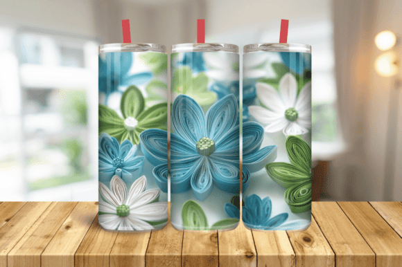 3D Flower Tumbler Design, 3D Sublimation Graphics & Tumbler Wraps