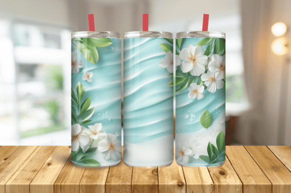3D Flowers Beach Tumbler Design, 3D Wrap Graphics