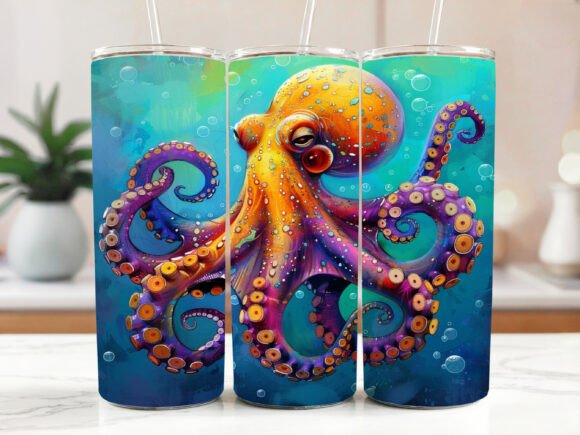 3D Octopus Tumbler Design Skinny Graphics and Tumbler Wraps