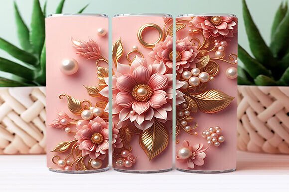 3d Pink Flowers Pearls Tumbler Wrap Graphics Review