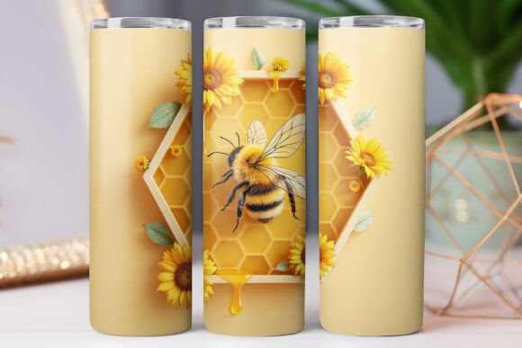 Bee Sunflower Tumbler Wrap 3d Jpg Design Graphics and Tumbler Wraps