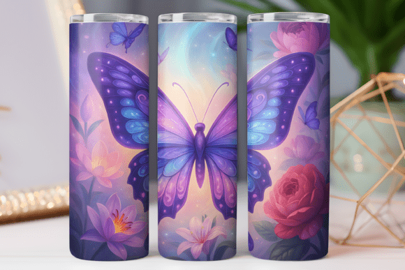 Butterflies 3D Tumbler Wrap Design: A Vibrant Graphic for Modern Merch