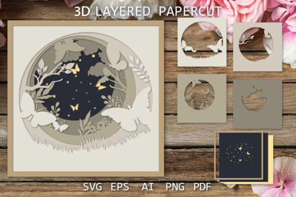 Butterfly Paper Craft, Flowers SVG for Laser Cutting and Shadow Boxes