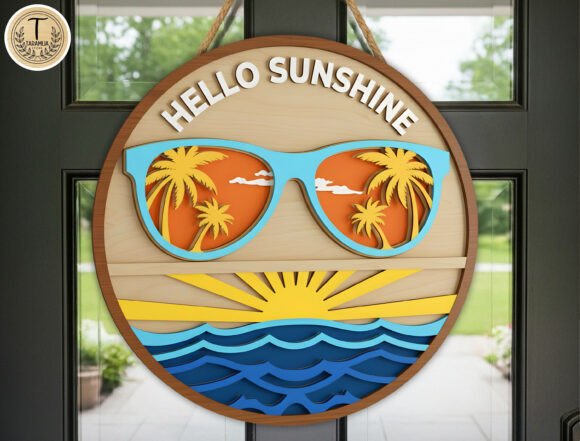Ello Sunshine Beach Door Hanger SVG Laser Cutting Summer