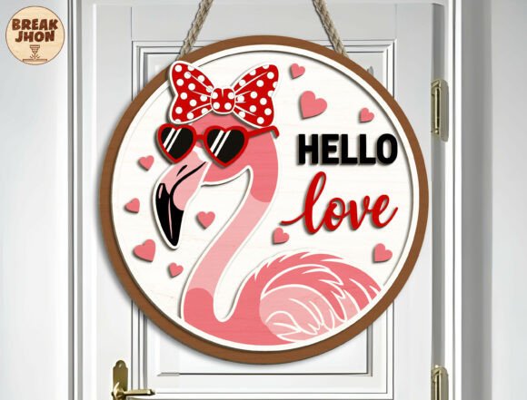 Hello Love Flamingo Door Hanger SVG for Laser Cutting and Valentine S Day