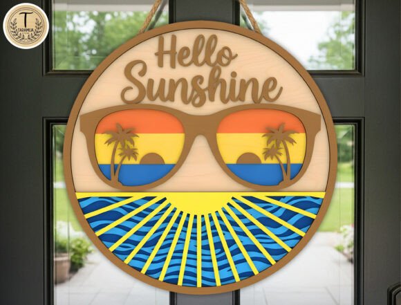 Hello Sunshine Beach Door Hanger SVG Laser Cutting Summer