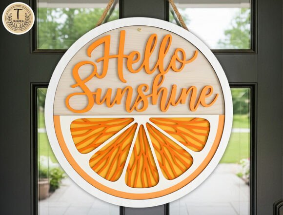 Hello Sunshine Orange Door Hanger SVG for Laser Cutting and Summer Projects