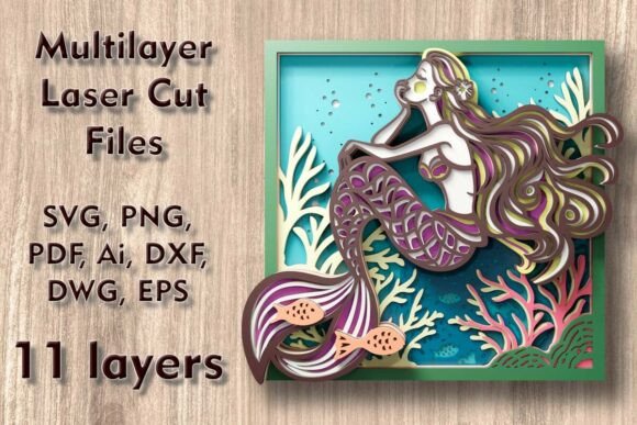 Mermaid 3D Multilayer Laser Cut Files for Wall Decor