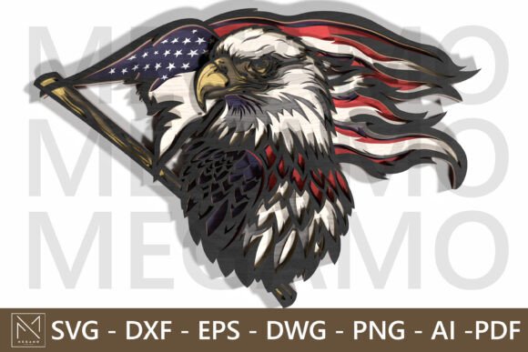 Patriotic Eagle 4th of July SVG Layered for Laser Cutting and Wall Decor