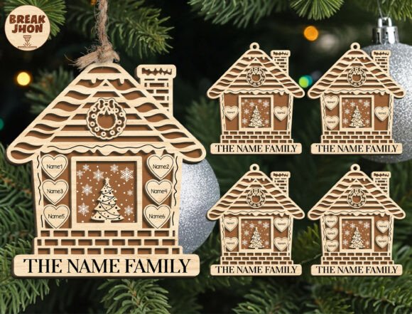 Personalized Family House Ornament SVG for Laser Cutting in Winter Amp Projects