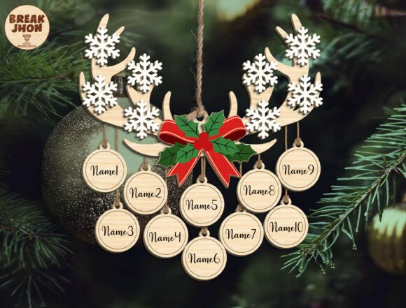 Personalized Reindeer Antler Ornament: A Festive Laser Cutting Graphic for Winter Amp Creations