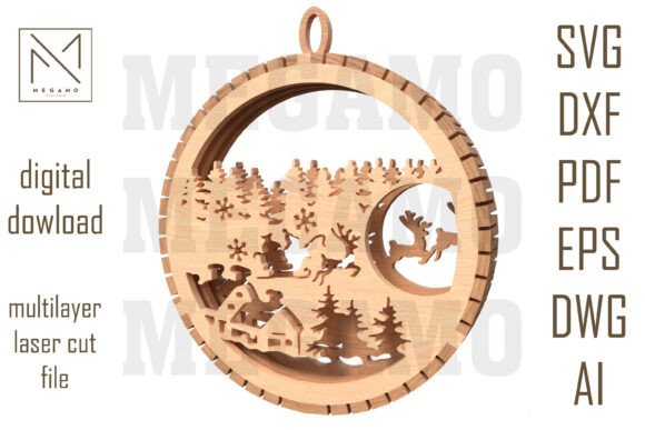 Santa Sleigh Forest Ornament SVG: Laser Cutting and Winter Amp Design