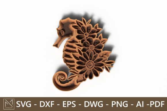 Seahorse Floral Design - 3D Laser Cut for Wall Decor