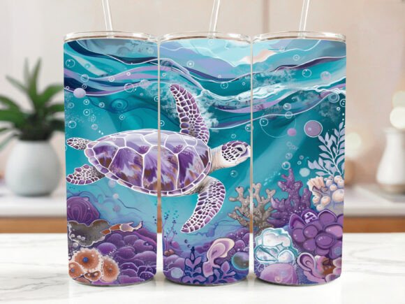 Seamless 3D Sea Turtle Design Graphics for Tumbler Wraps