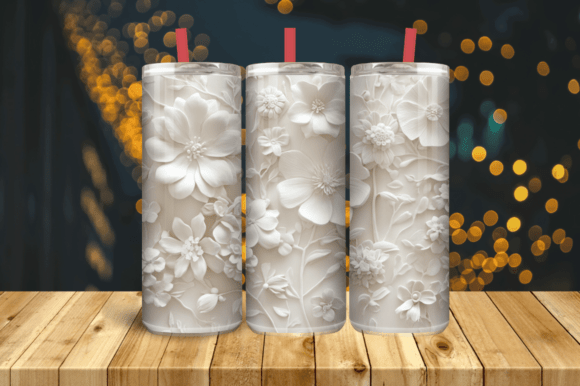 Seamless 3D White Floral Tumbler Wrap: Graphics for Modern Publishing
