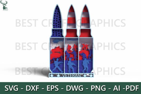 Veteran Bullet Layered Laser Cut: A Patriotic Design Asset for Wall Decor