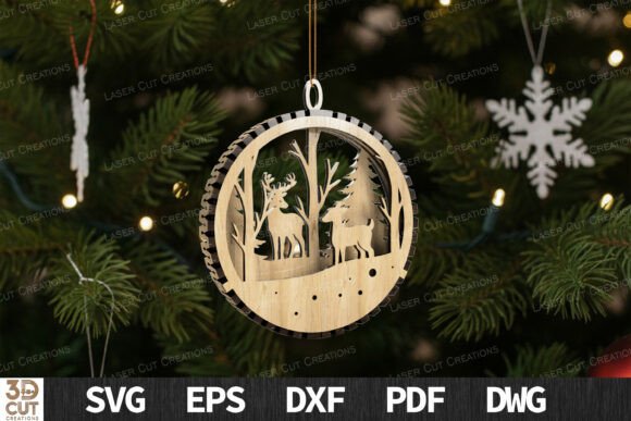 Winter Deer Scene Ornament SVG for Laser Cutting & Winter Amp
